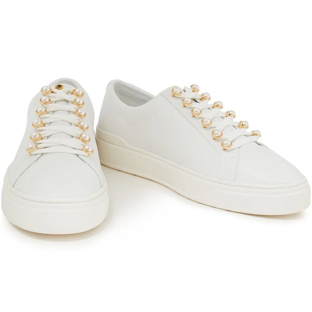 Stuart Weitzman 9.5 excelsa white sneakers with pearl laces